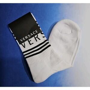 Versace Socks Men Cotton Stretch Logo Crew Socks White Black Medium Luxury Socks